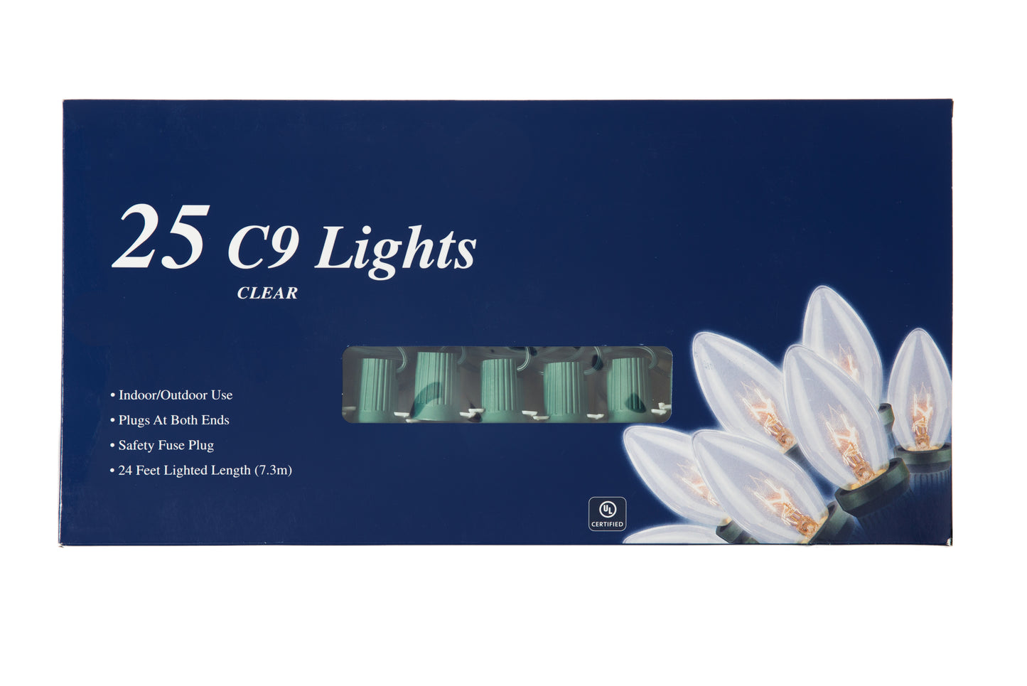 25 Ft Christmas Light String with Clear White C9 Light Bulbs for Indoor/Outdoor - ceramic