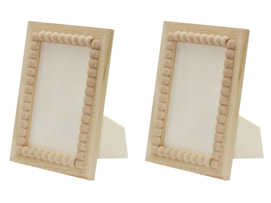 Unfinished Wooden Beaded Picture Frame - glass, for diy