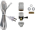 Make a Lamp or Repair Kit - All Essential Hardware, 3 Way Socket, and Matching Electric Cord (Silver)