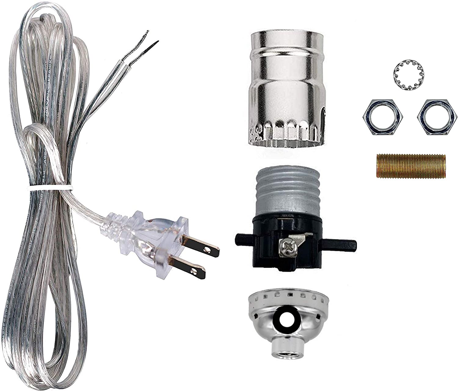 Make a Lamp or Repair Kit with Basic Hardware and Matching Cord (Silver) - for diy