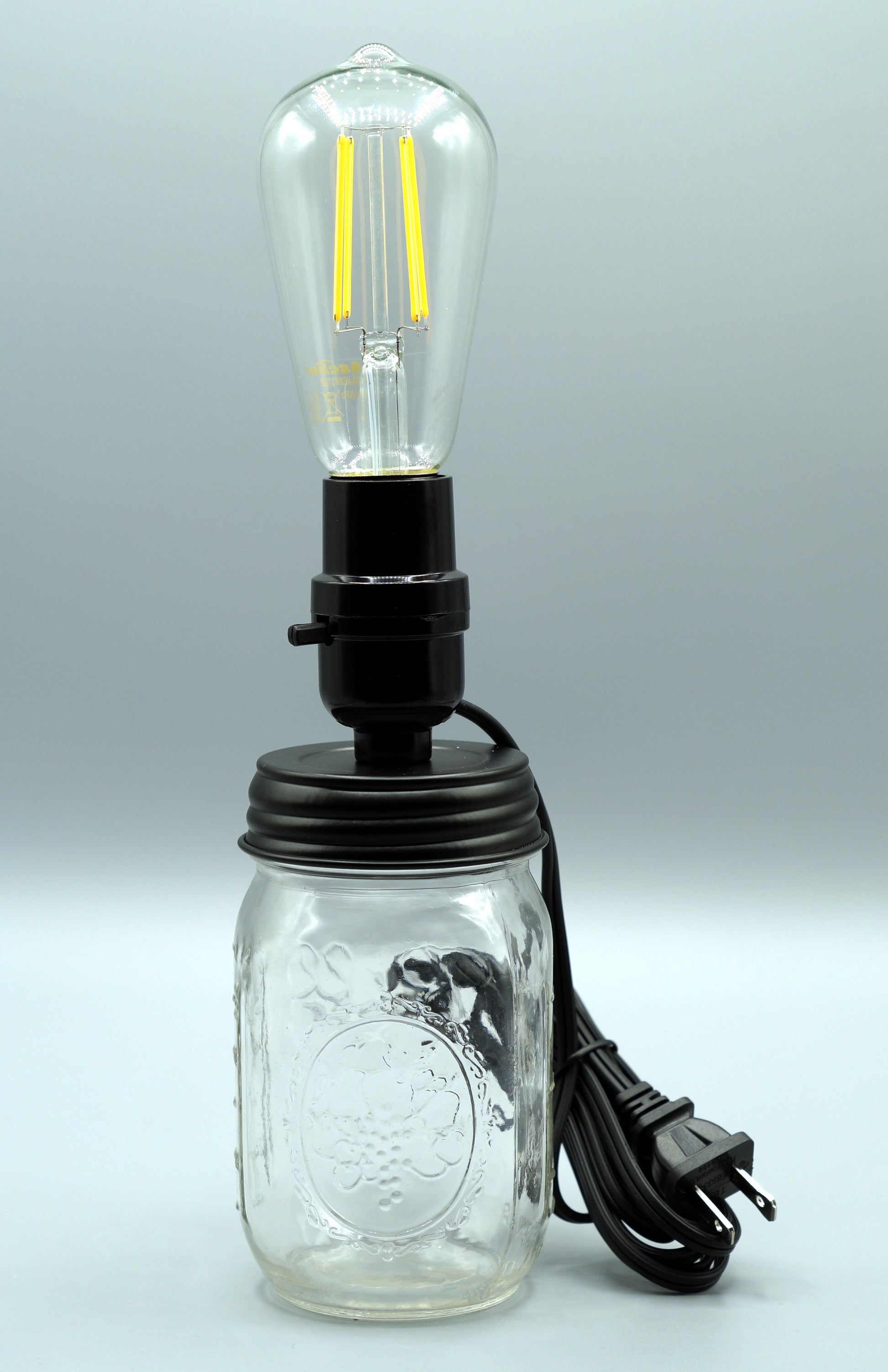 Black Mason Jar Lamp Conversion Kit #M974K, Regular Mouth, Pre-Wired Ready to - detail