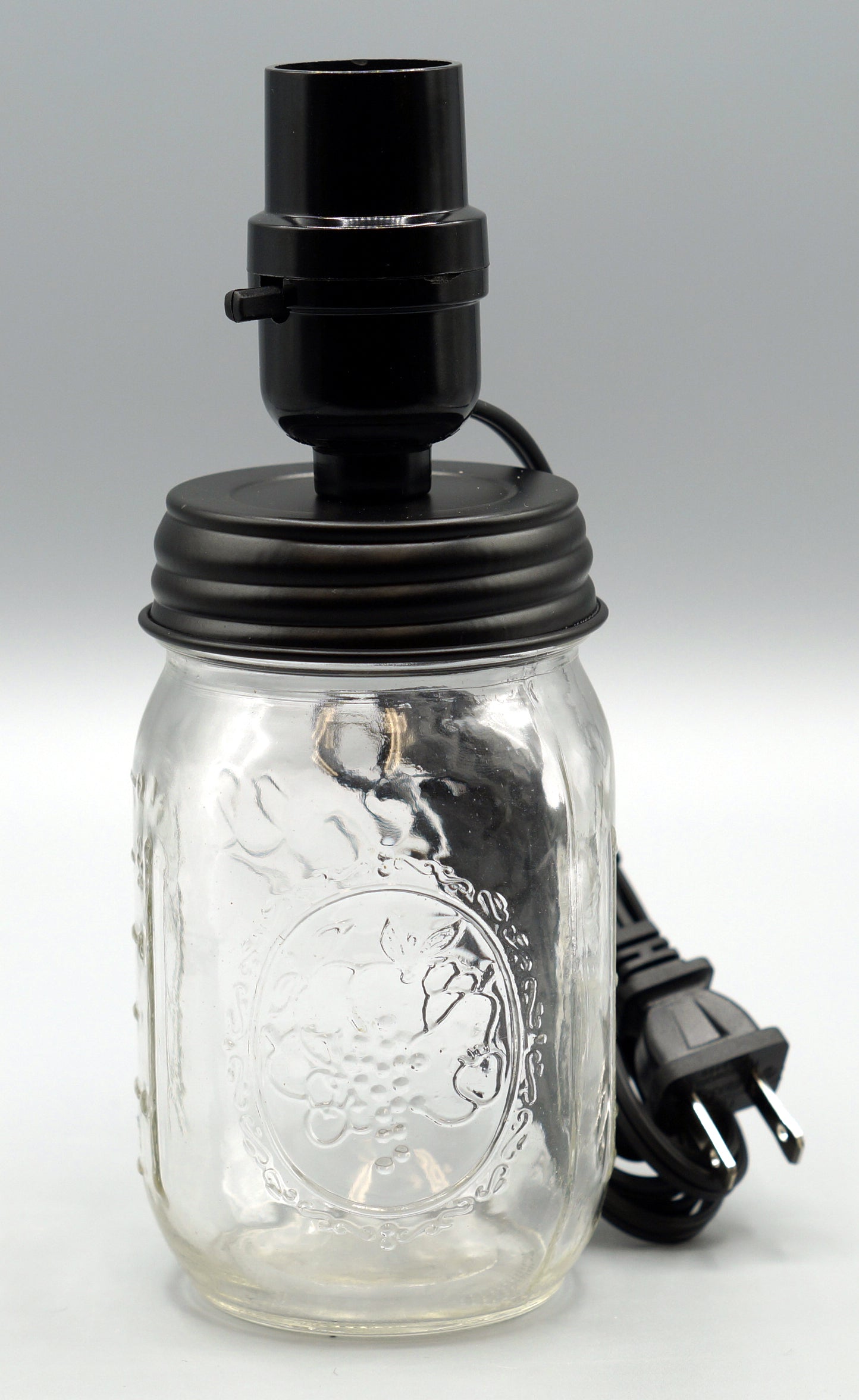 Black Mason Jar Lamp Conversion Kit #M974K, Regular Mouth, Pre-Wired Ready to - side view