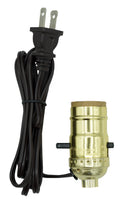 Creative Hobbies Bright Brass Plated Push Thru On/Off Medium Base Lamp Socket is Pre-Wired with 6 Foot Brown Lamp Cord with Polarized End Plug