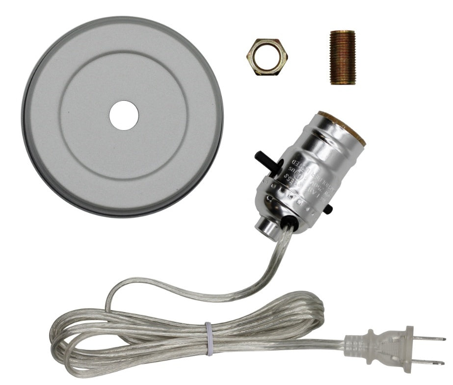 Regular Mouth Mason Jar Lamp Conversion Kit Silver Finish, Pre-Wired! - detail