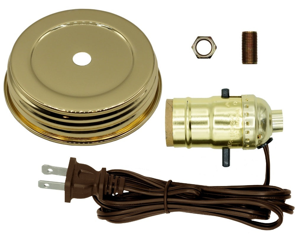 WIde Mouth Mason Jar Lamp Conversion Kit Gold Finish, Pre-Wired! - detail