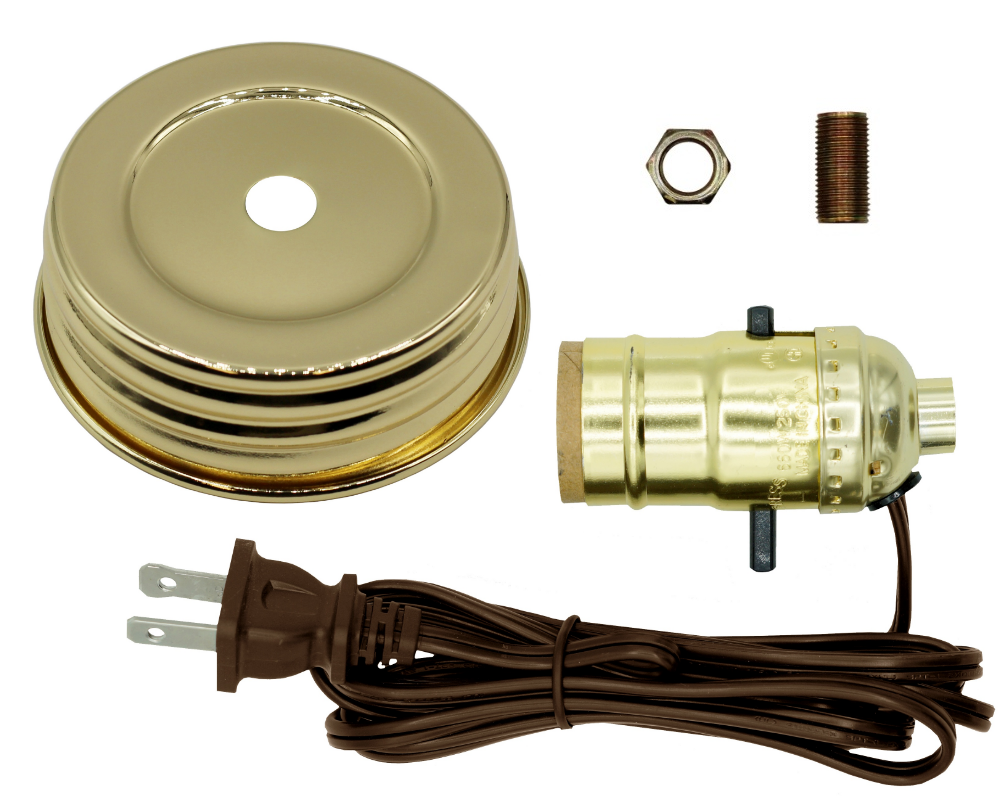 Regular Mouth Mason Jar Lamp Conversion Kit Gold Finish, Pre-Wired! - side view
