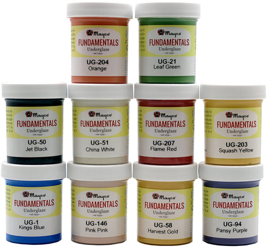 Mayco Underglaze Set 1 - Set of 10 - Assorted Colors in 2 ounce Jars with Free - ceramic