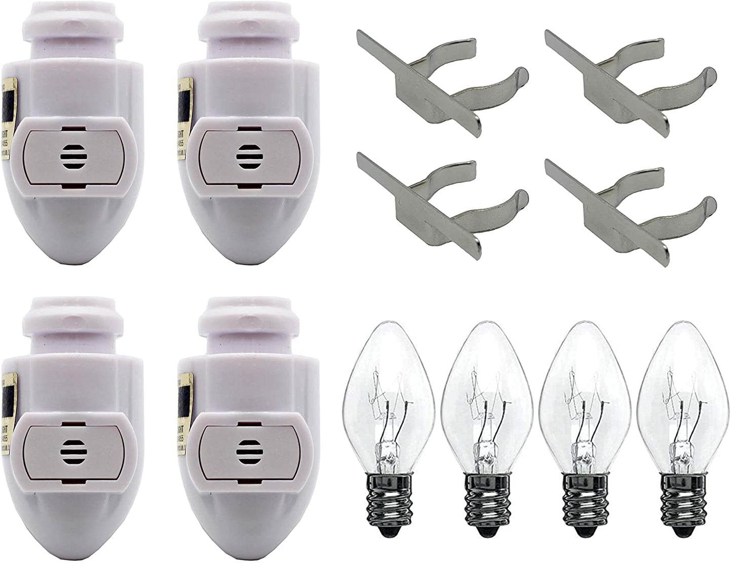 Auto On Sensor Plug in Night Light Module Includes 4 Bulbs and 4 Metal Clips, - glass