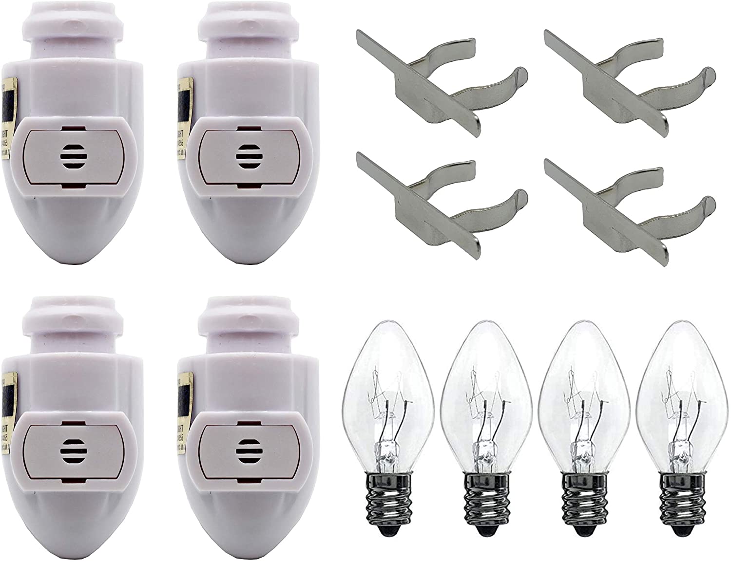 Auto On Sensor Plug in Night Light Module Includes 4 Bulbs and 4 Metal Clips, - glass