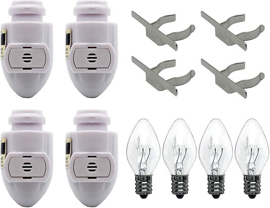 Auto On Sensor Plug in Night Light Module Includes 4 Bulbs and 4 Metal Clips, - glass