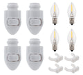 White Plug In LED Night Lights with Manual Switch, Bulbs and Shade Clips - 4 Pack