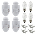 White Plug In Night Light Kits with On/Off Switch, 4 Watt Bulbs and Metal Shade Clips - 4 Pack