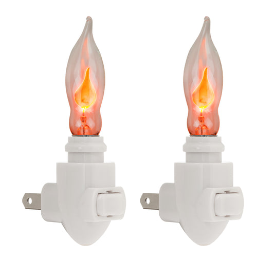2 Pack -Plug in Night Light Modules White Plastic Include Flicker Night Light - glass