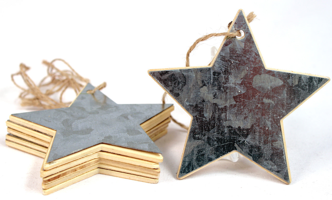 Creative Hobbies® Star Shape Tin Covered Wood Christmas Ornaments, 3.5 inch