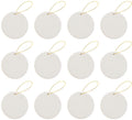 Ready to Paint DIY Round Circle Porcelain Ceramic Ornaments with Hanger for Christmas Tree and Holiday Decoration | 12 Pack