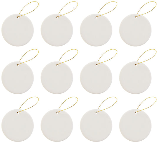 Ready to Paint DIY Round Circle Porcelain Ceramic Ornaments with Hanger for - for christmas