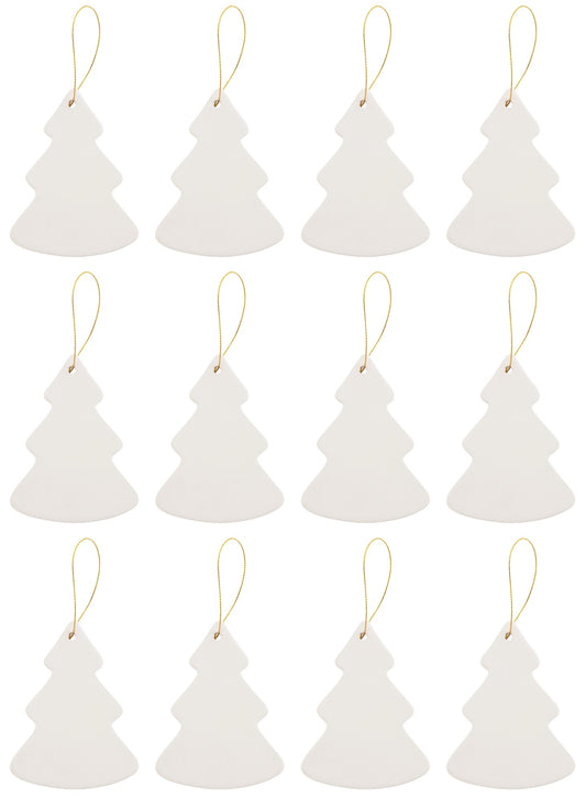 Ready to Paint DIY Christmas Tree Shape Porcelain Ceramic Ornaments with Hanger