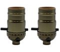Antique Brass Medium Base Sockets with Push Thru On/Off Switch and Side Outlet Hole | 2 Pack