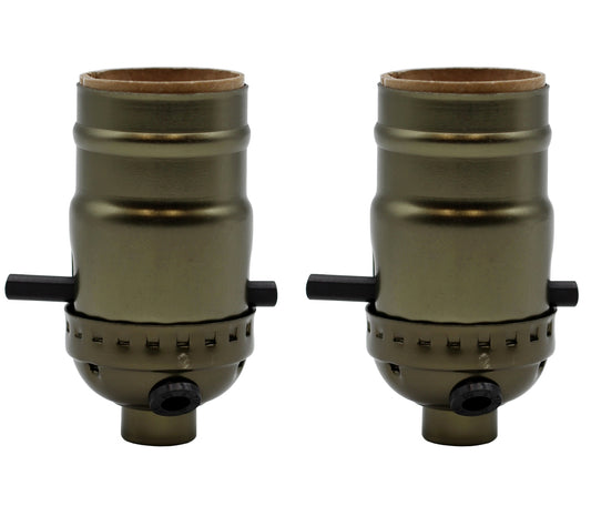 Antique Brass Medium Base Sockets with Push Thru On/Off Switch and Side Outlet