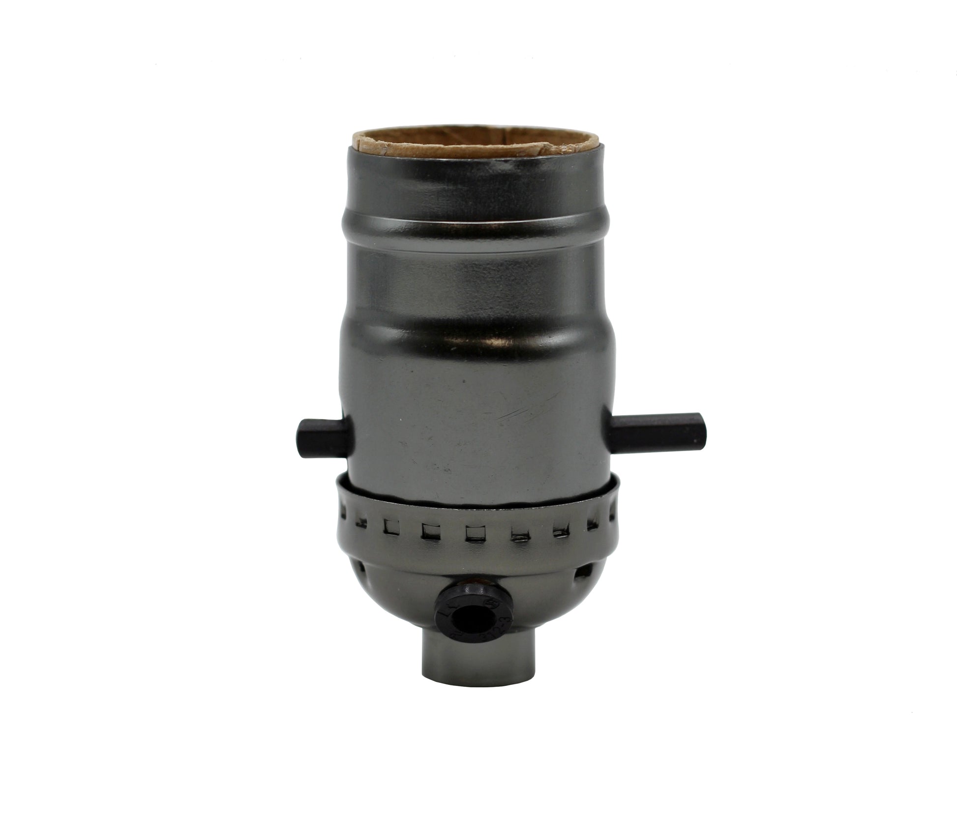 Metallic Grey Medium Base Sockets with Push Thru On/Off Switch and Side Outlet - side view