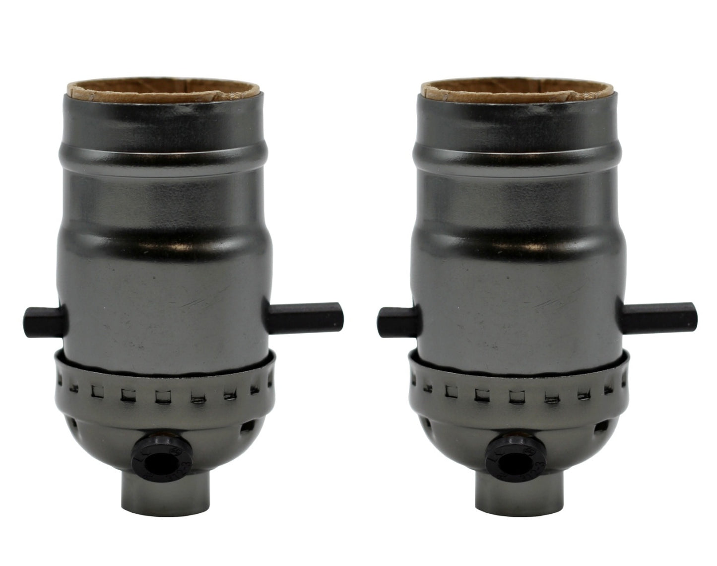 Metallic Grey Medium Base Sockets with Push Thru On/Off Switch and Side Outlet
