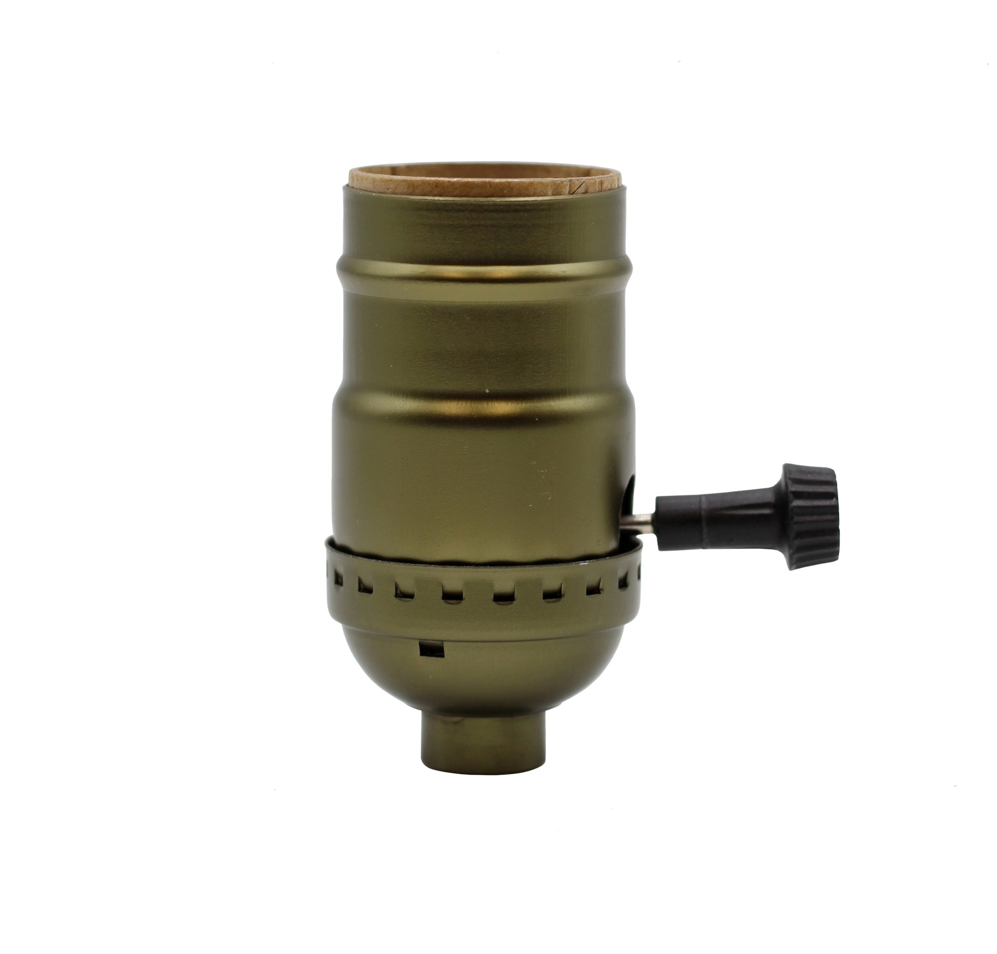Three Way Turn Knob Lamp Sockets, Medium Base, Antique Brass Shell Incandescent - side view