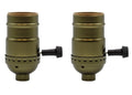 Three Way Turn Knob Lamp Sockets, Medium Base, Antique Brass Shell Incandescent Replacement | 2 Pack