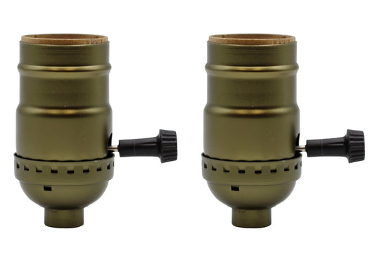Three Way Turn Knob Lamp Sockets, Medium Base, Antique Brass Shell Incandescent - for diy