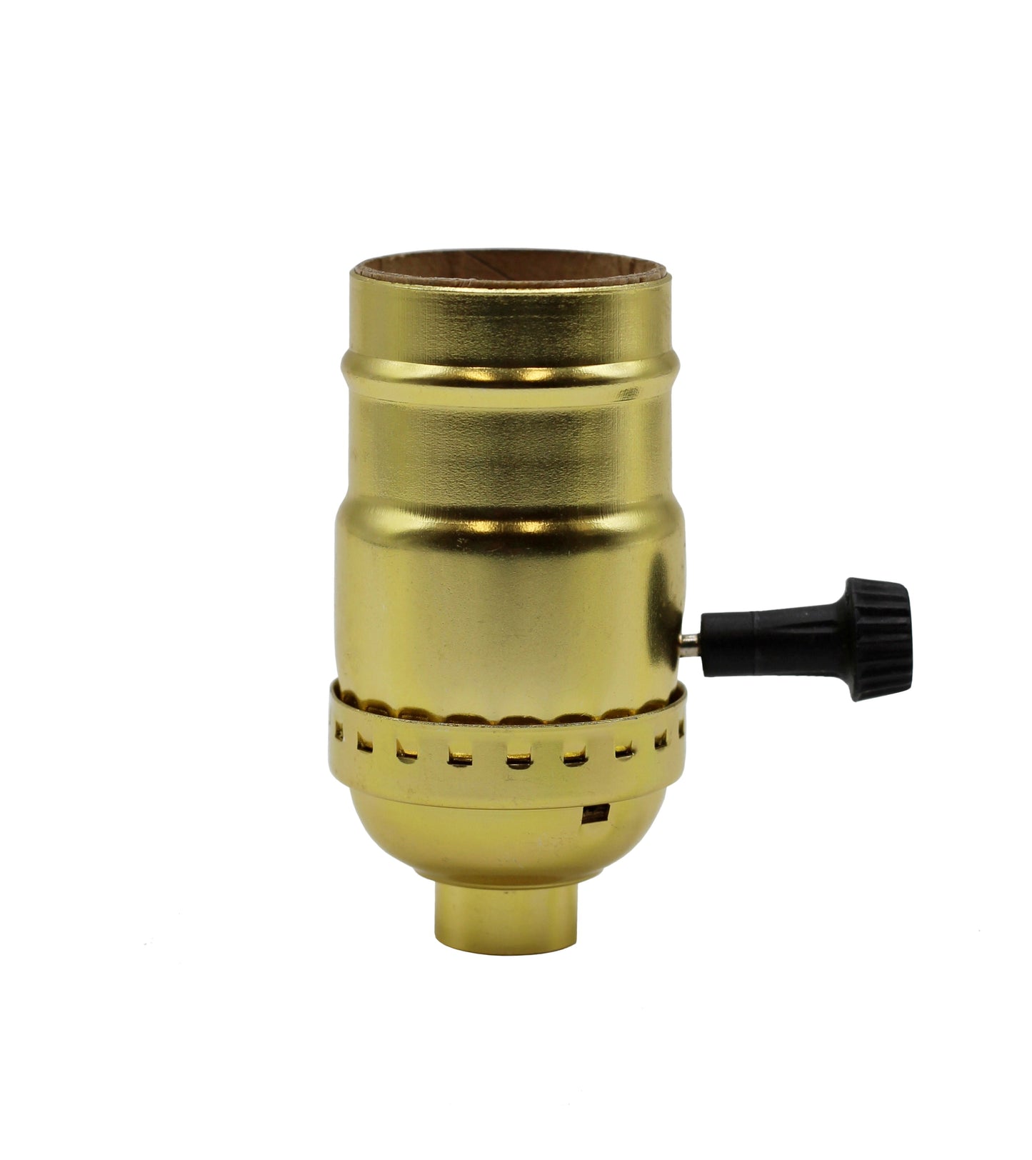Three Way Turn Knob Lamp Sockets, Medium Base, Gold Shell Incandescent - side view