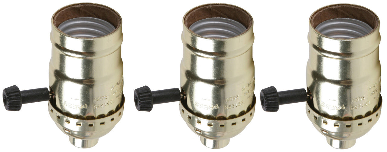 Creative Hobbies® Three Way Turn Knob Lamp Sockets, Medium Base, Gold Shell - brass
