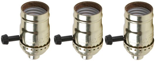 Creative Hobbies® Three Way Turn Knob Lamp Sockets, Medium Base, Gold Shell - brass