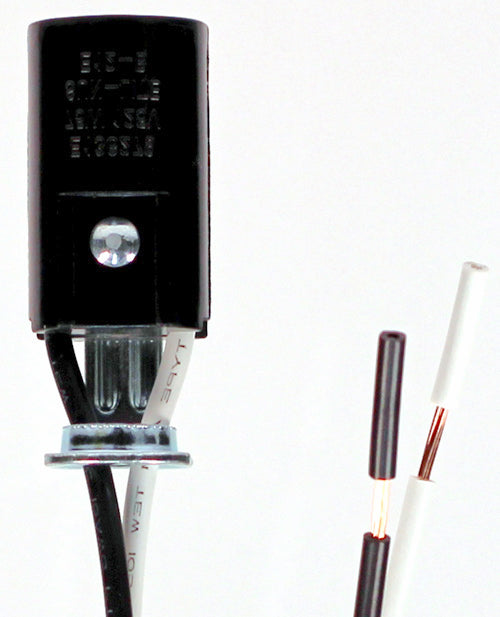 Candelabra Base Lamp Holder Light Socket, Keyless Phenolic, 6 Inch Wire Leads, - side view