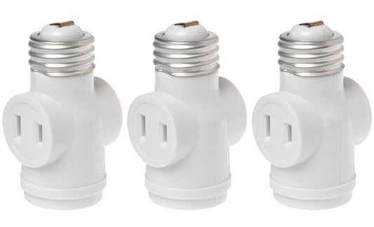 E26 Light Bulb Socket to 2 Polarized Outlet Adapter – Convert Light Socket to 2