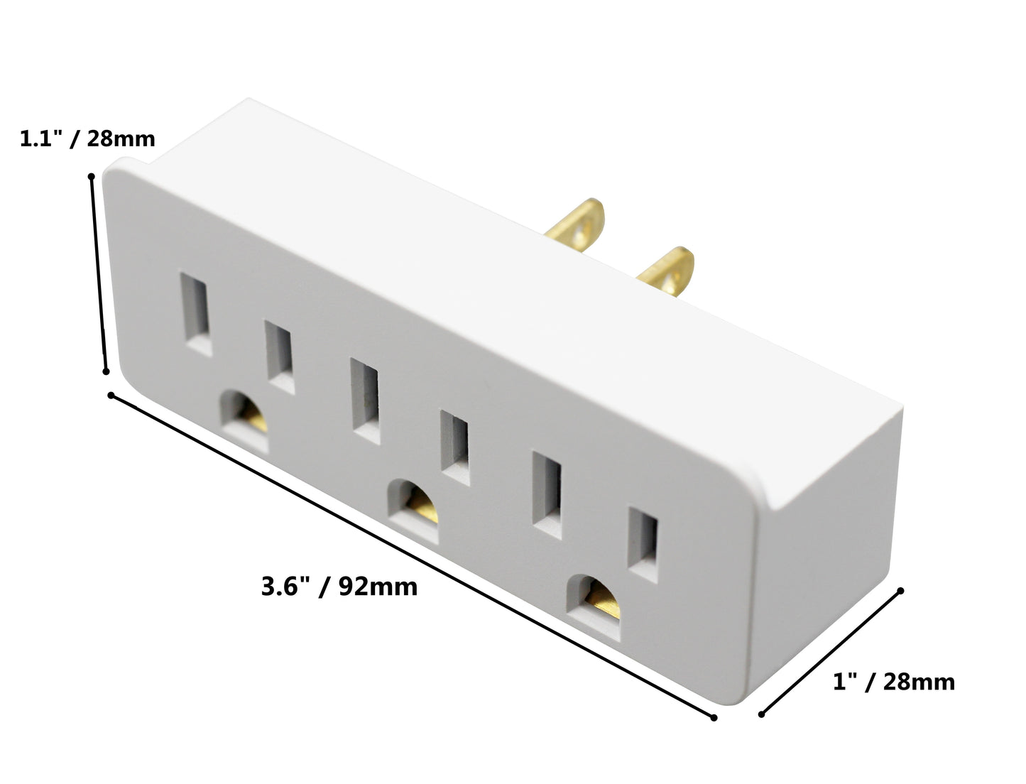 3 Outlet Grounded Wall Adapter - Splitter Extends 1 Outlet to 3 with Phone - side view