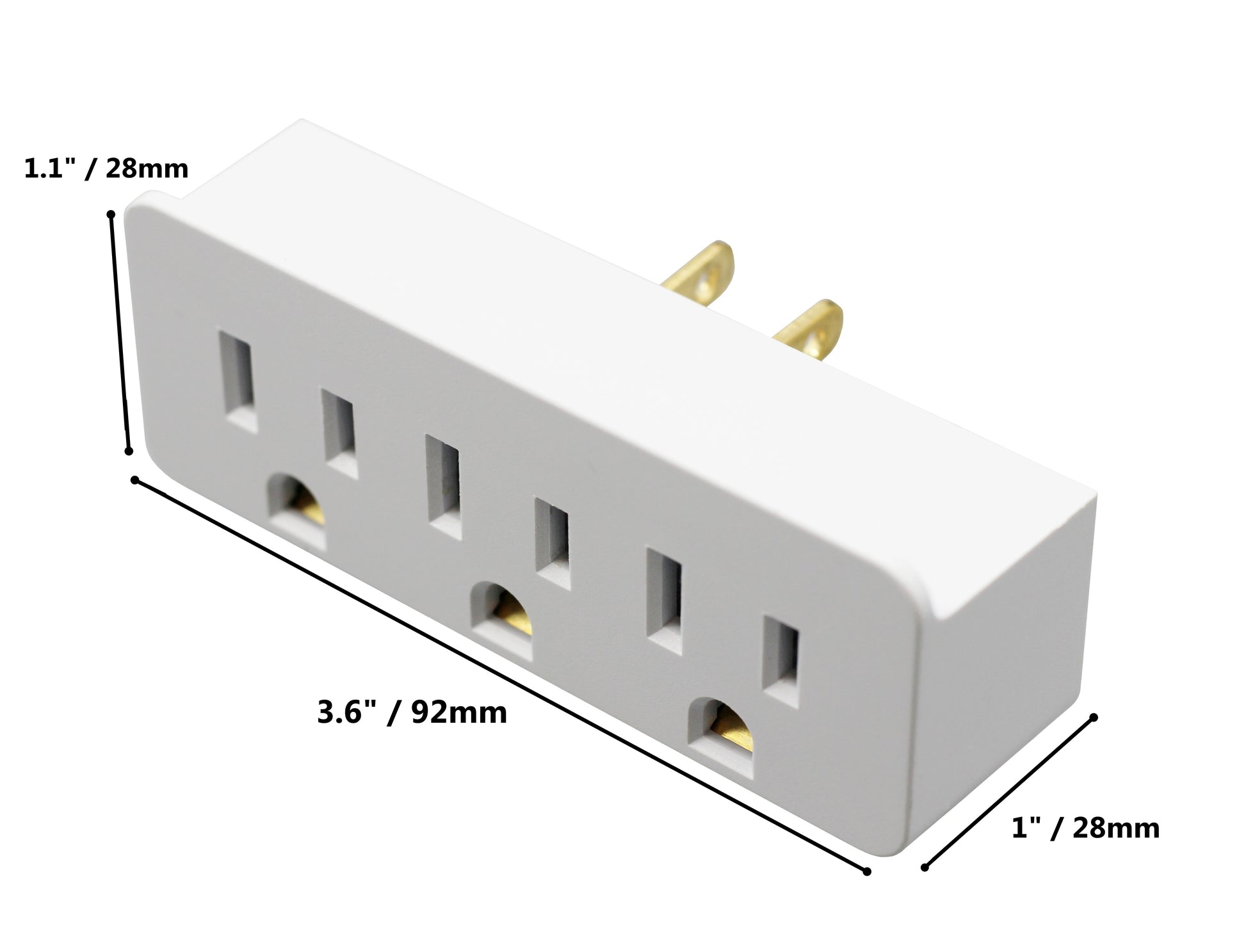 3 Outlet Grounded Wall Adapter - Splitter Extends 1 Outlet to 3 with Phone - side view