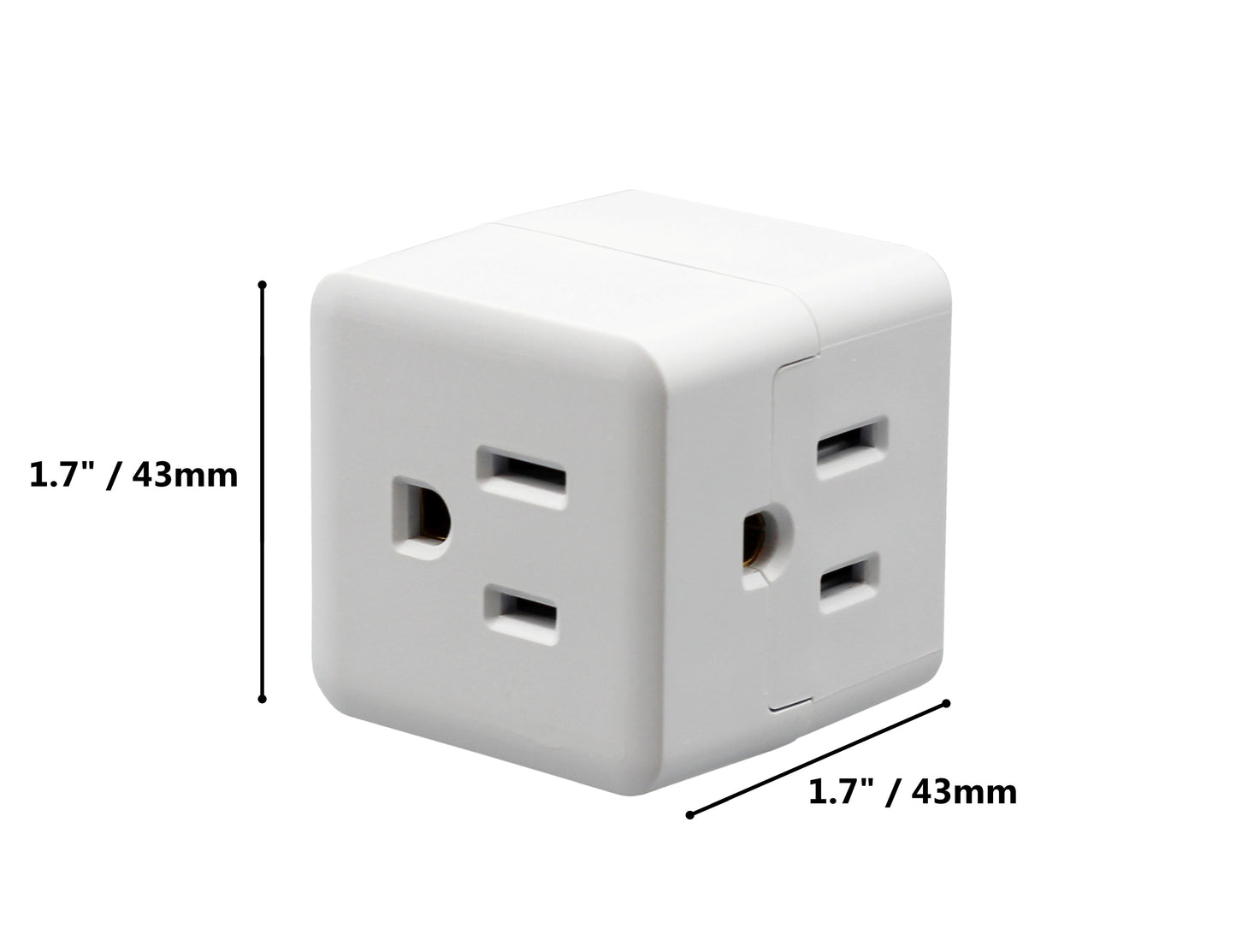 3 Outlet Wall Adapter Travel Cube – Grounder Splitter Turns One Outlet into - side view