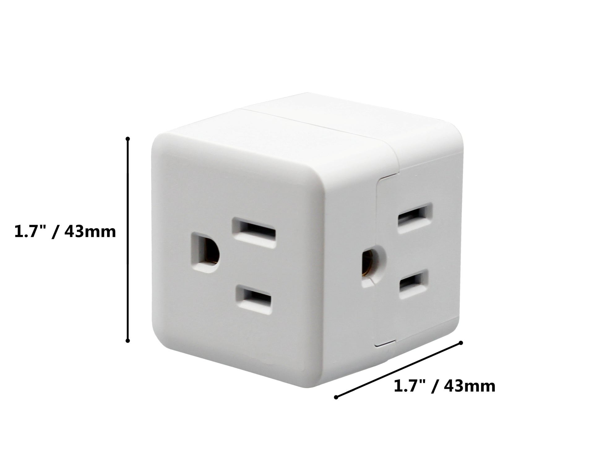 3 Outlet Wall Adapter Travel Cube – Grounder Splitter Turns One Outlet into - side view