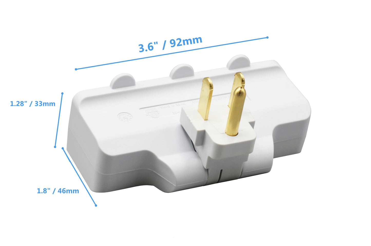 3 Outlet Grounded Swivel Wall Tap Splitter with 180° Rotating Plug, 1 to 3 - detail