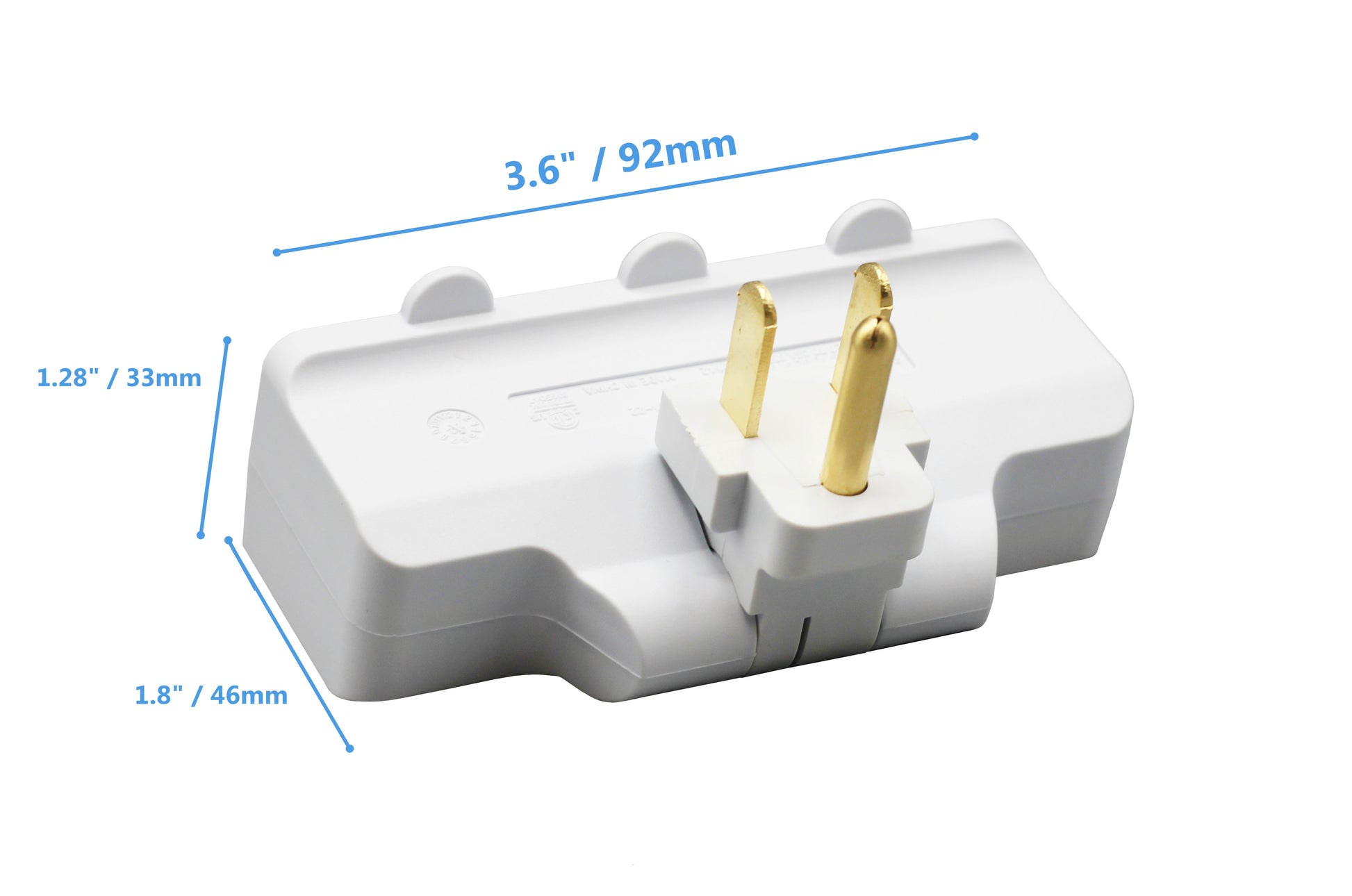 3 Outlet Grounded Swivel Wall Tap Splitter with 180° Rotating Plug, 1 to 3 - detail
