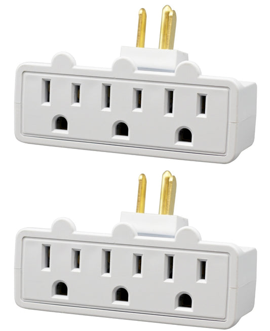 3 Outlet Grounded Swivel Wall Tap Splitter with 180° Rotating Plug, 1 to 3
