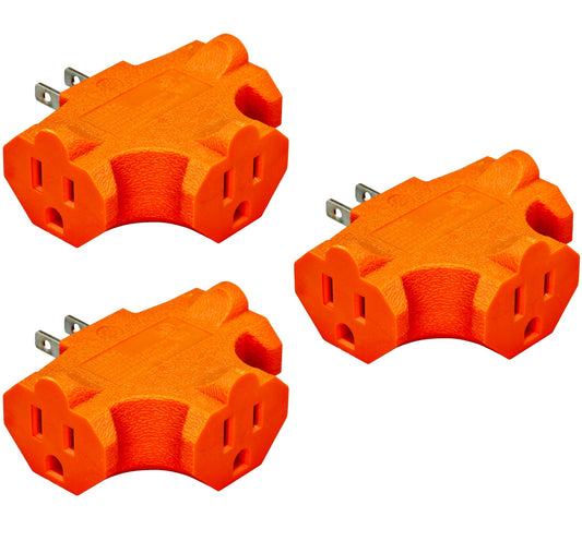 3 Outlet T Shaped Wall Plug Grounding Adapter Splitter Extender – Orange