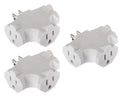 3 Outlet T Shaped Wall Plug Grounding Adapter Splitter Extender – White Durable Grounded Power Tap | 3 Pack