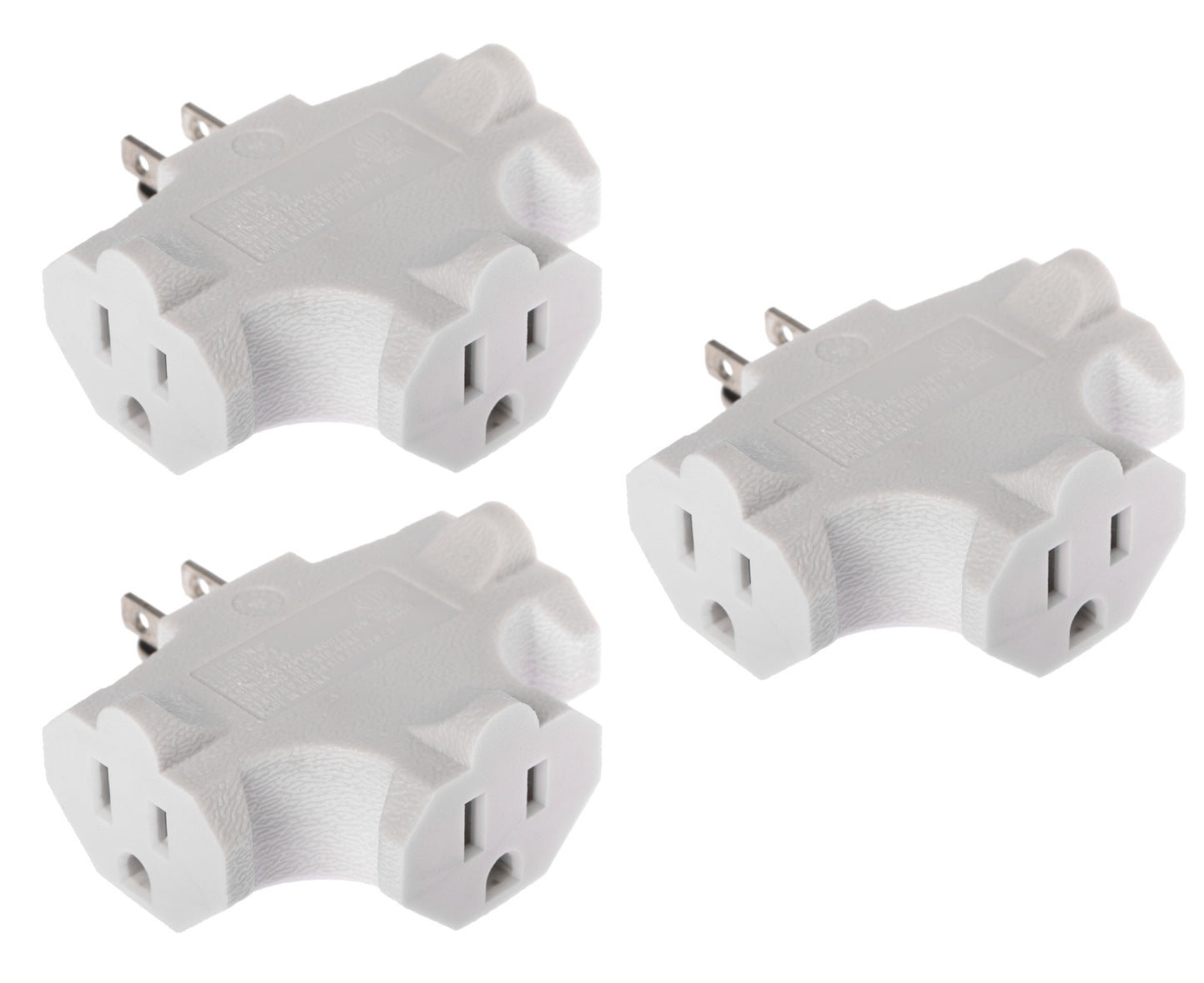 3 Outlet T Shaped Wall Plug Grounding Adapter Splitter Extender – White Durable