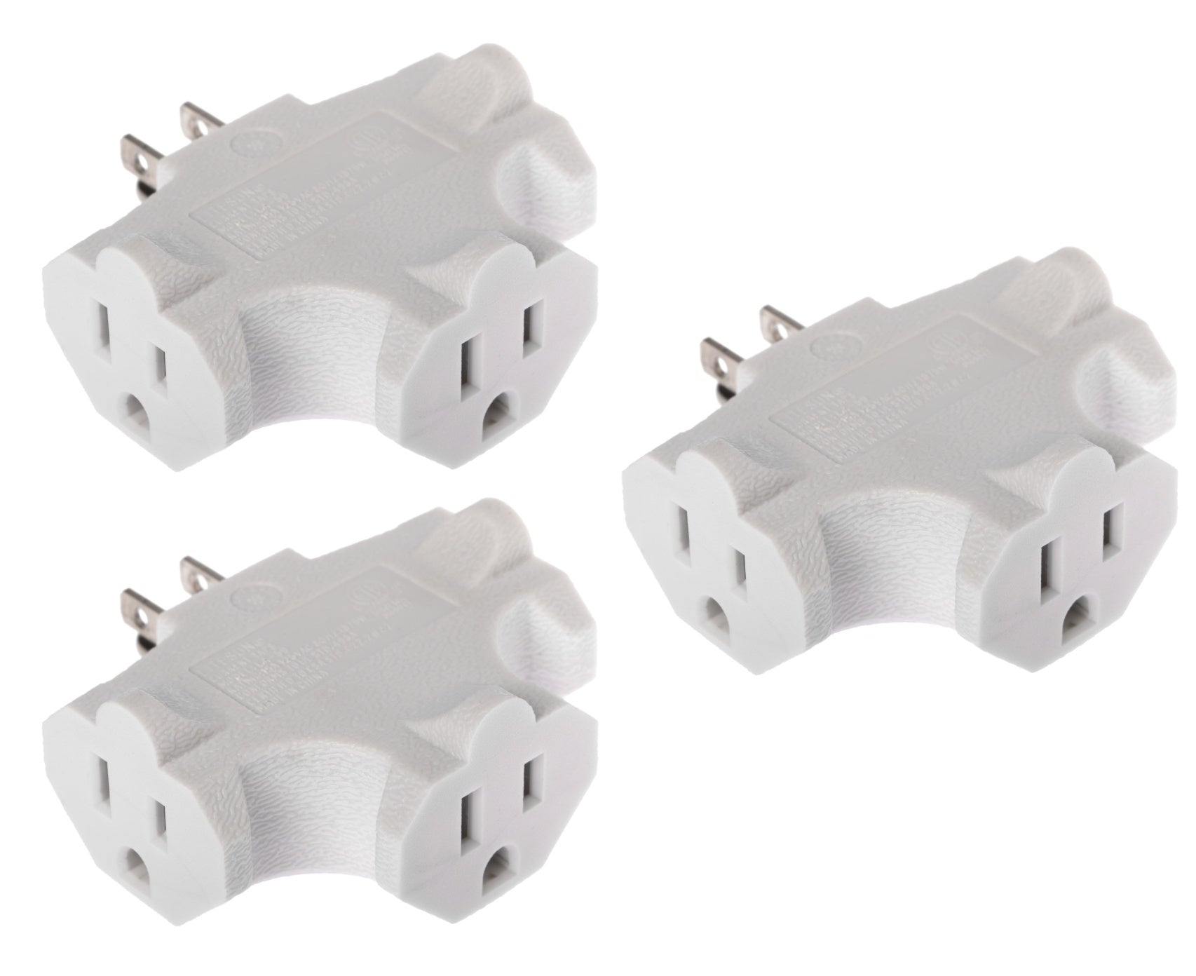 3 Outlet T Shaped Wall Plug Grounding Adapter Splitter Extender – White Durable