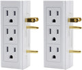 6 Outlet Vertical Extender Wall Tap - Split 2 Outlets Into 6 Grounded with Side Access | 2 Pack