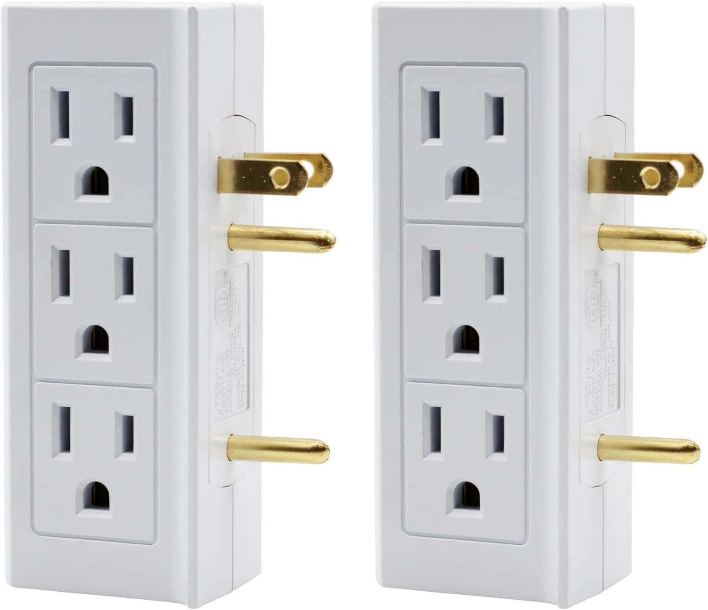 6 Outlet Vertical Extender Wall Tap - Split 2 Outlets Into 6 Grounded with Side