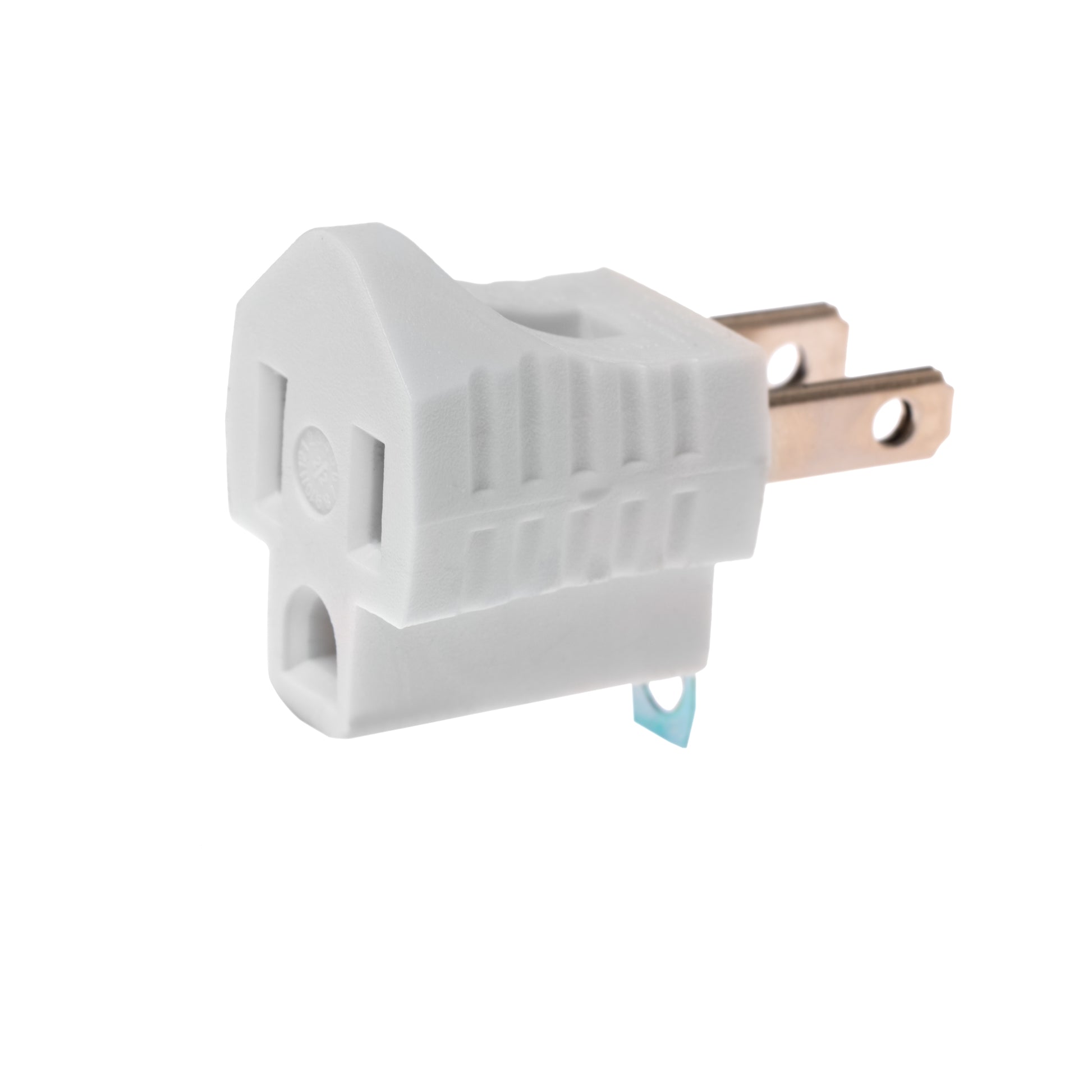 2 Prong to 3 Prong Grounded Outlet Converter Adapter with Polarized Plug - White - side view