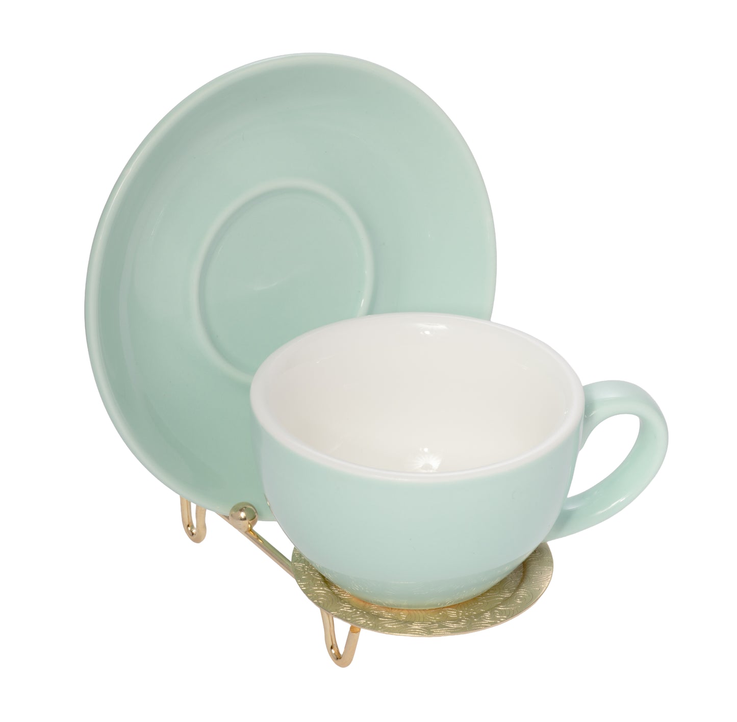 Etched Base Cup & Saucer Stand - Elegant Display Holder for Tea Sets, Plates, - detail
