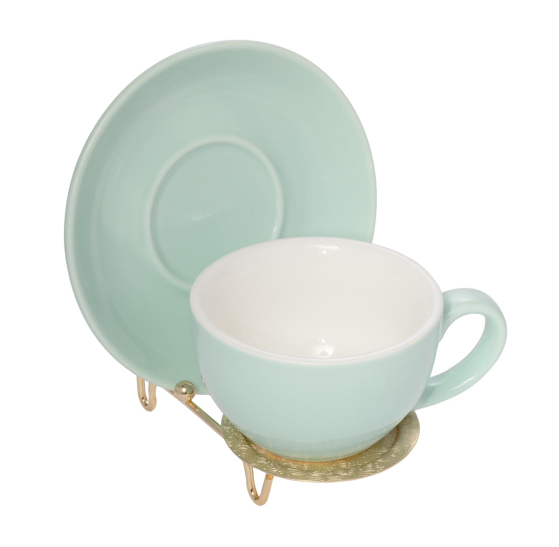 Etched Base Cup & Saucer Stand - Elegant Display Holder for Tea Sets, Plates, - detail