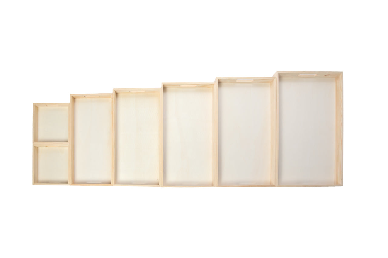 Wooden Nested Serving Trays – Set of 7 Unfinished Rectangle Trays with Cut-Out - detail